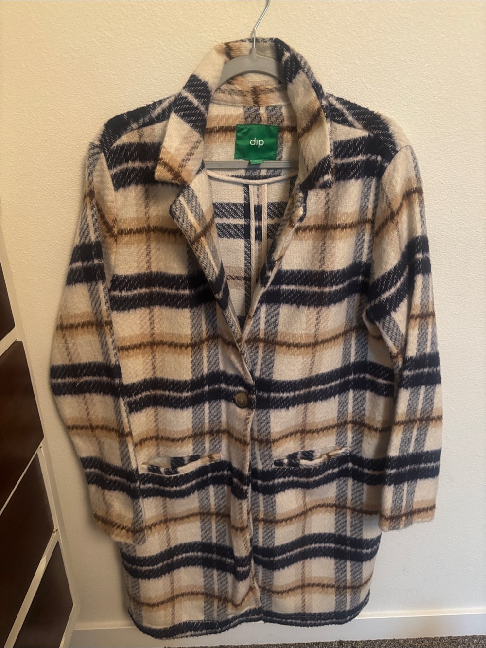 dip Cream, Navy & Tan Plaid Coat